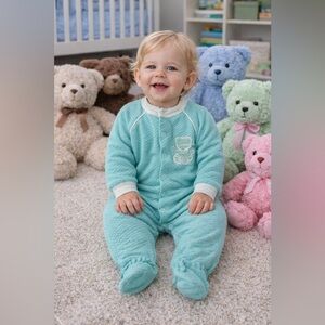 Vintage 90’s Teddy Bears Turquoise Footed Romper